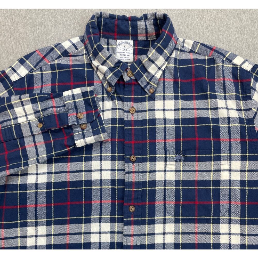 Brooks Brothers 1818 Shirt Mens Large Plaid 100% Cotton Button Down Logo